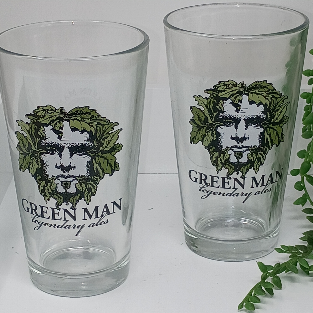 Green Man Legendary Ales Pint Glasses Set – Clear Craft Beer Drinking Glasses - Picture 2 of 5